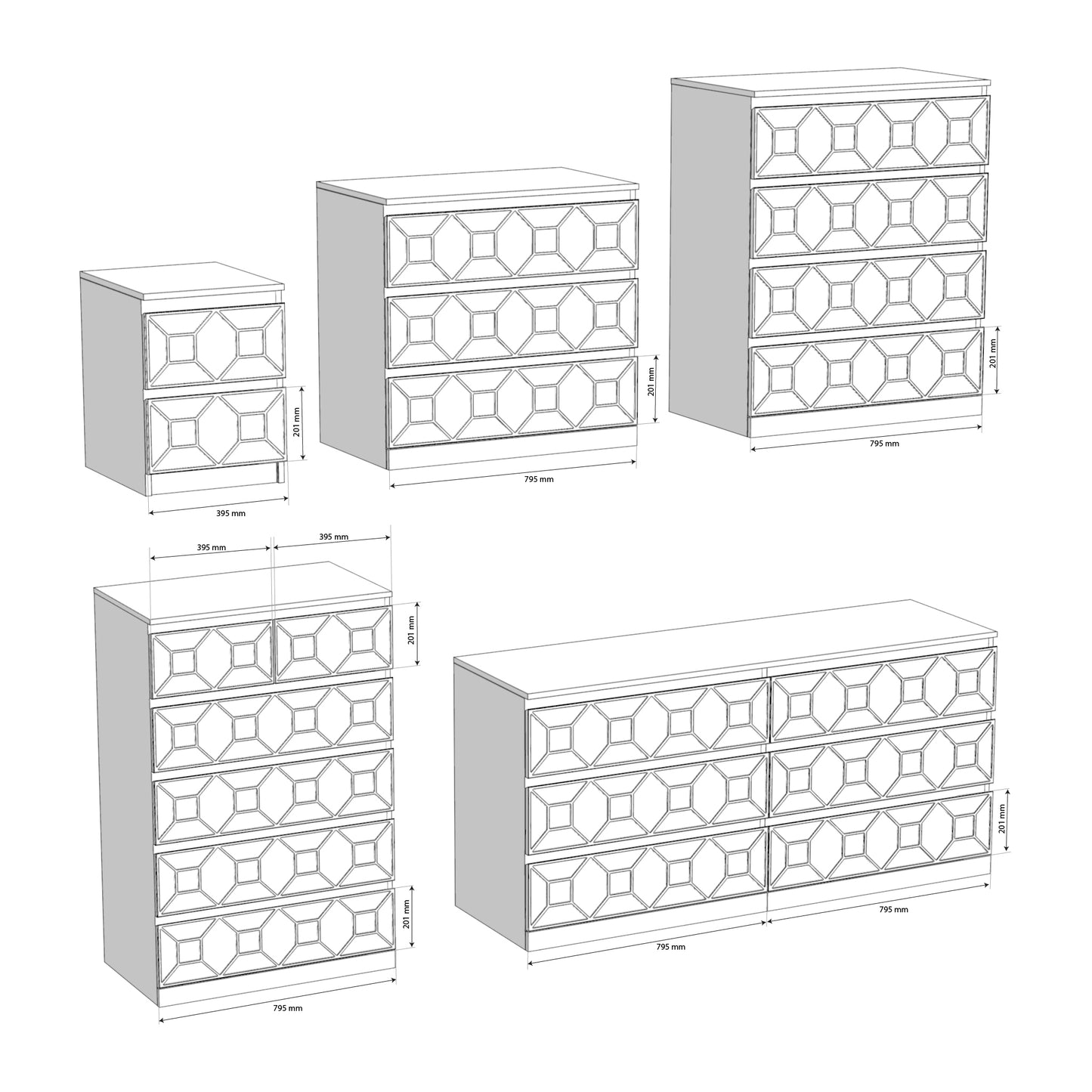 Ezüst Square 3D Dekorpanel IKEA MALM komódra